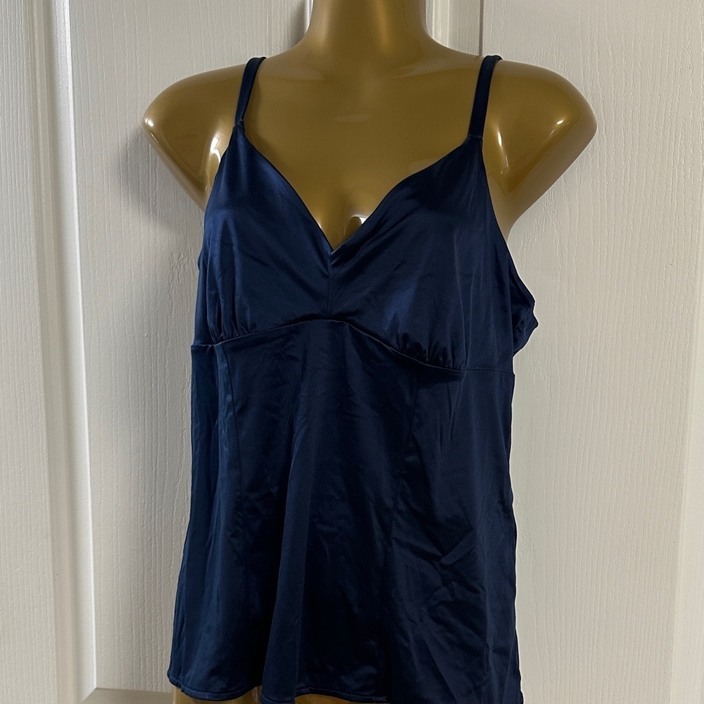 NWT SOMA Luxe Knit Stretch Satin Cami Nightfall Navy Sz Large